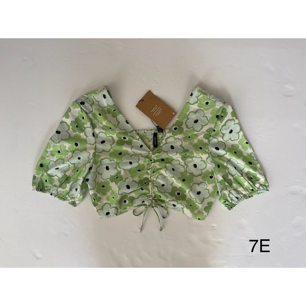 Vero Moda‎ Vmhenna Lime Floral Cropped Blouse Top Size Small NWT